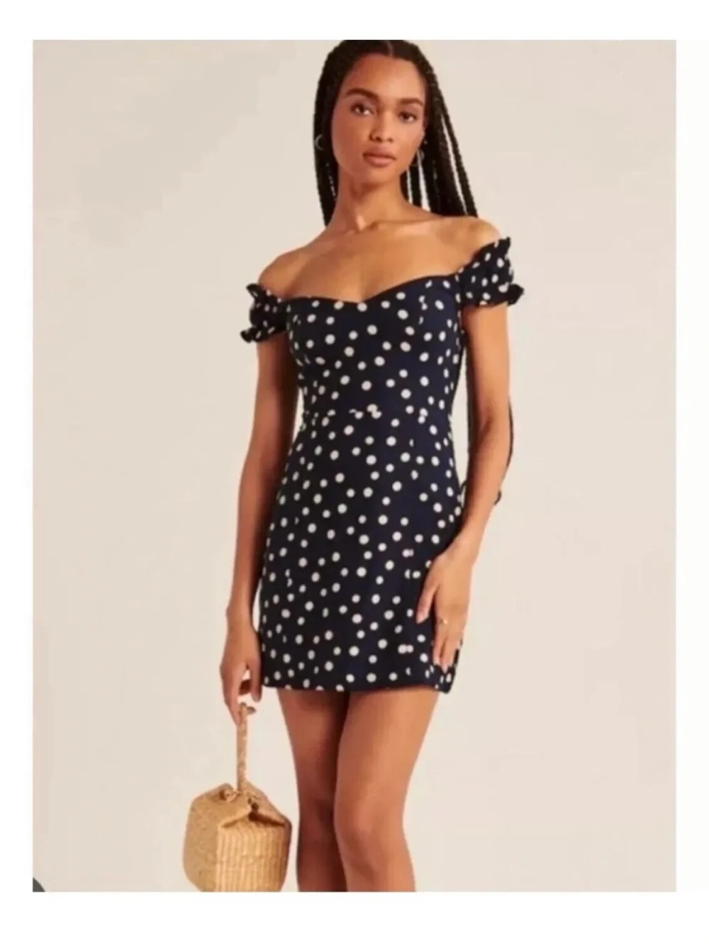 Abercrombie & Fitch Navy Polka Dot Mini Linen Dress size Medium - Picture 2 of 15